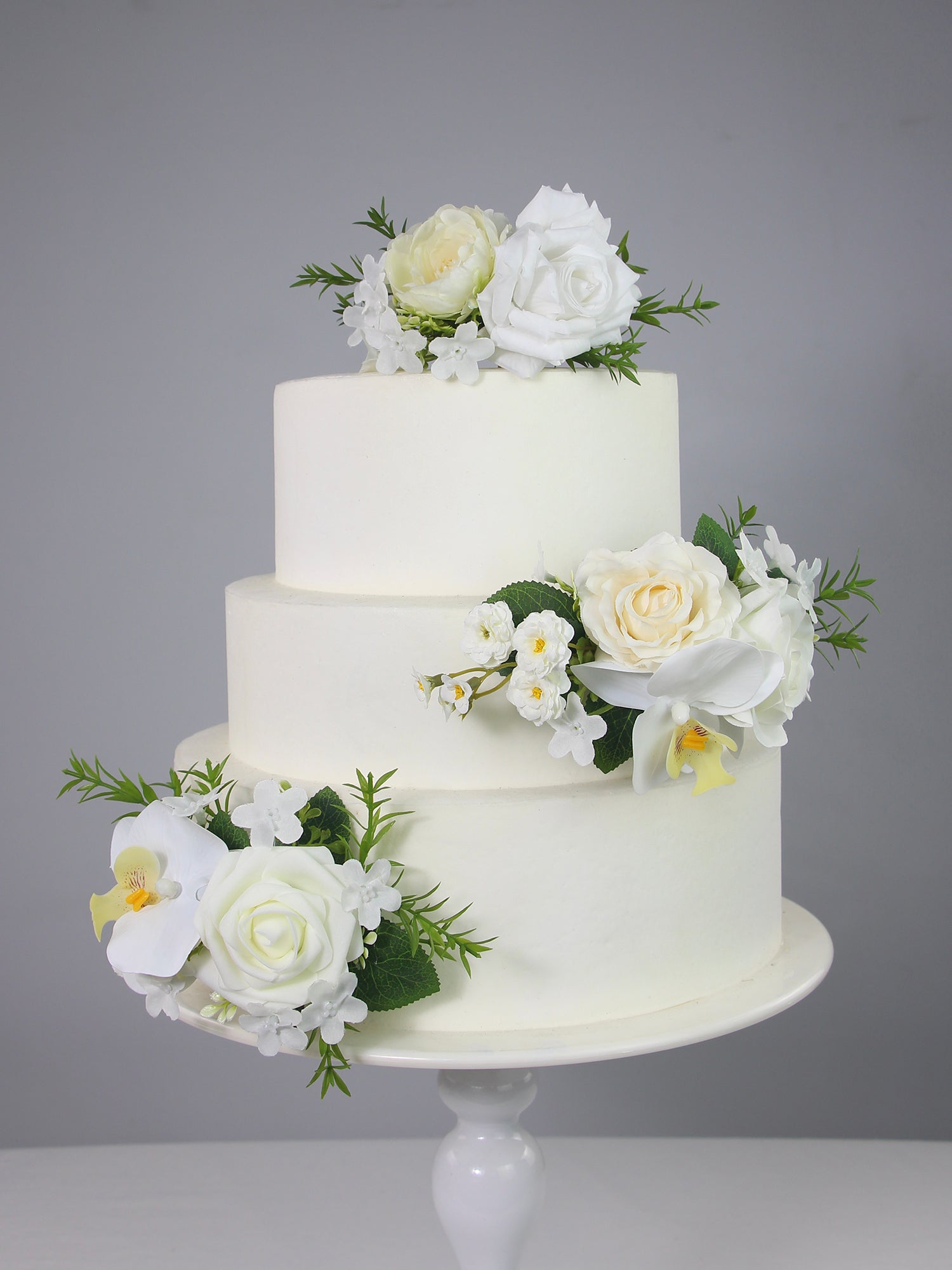 3Pcs White Orchids Cake Flowers Set