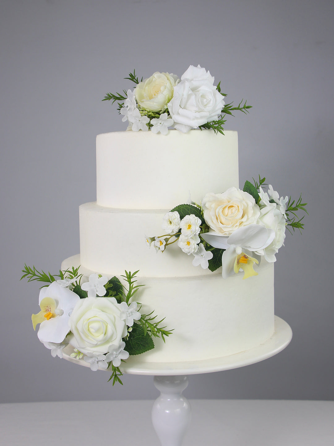 3Pcs White Orchids Cake Flowers Set - Rinlong Flower