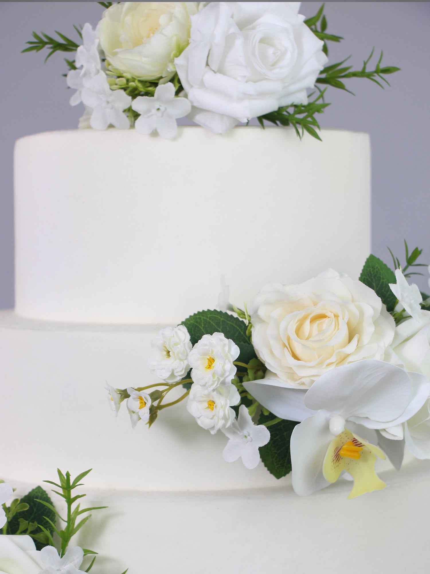 3Pcs White Orchids Cake Flowers Set