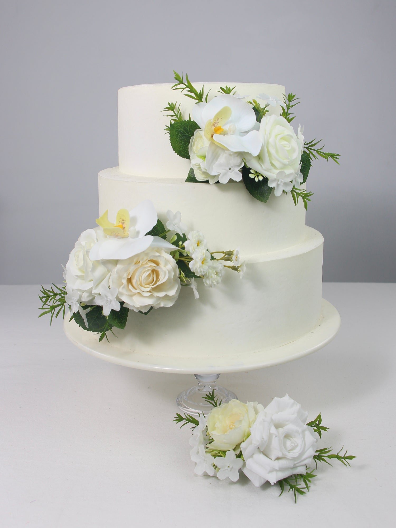 3Pcs White Orchids Cake Flowers Set