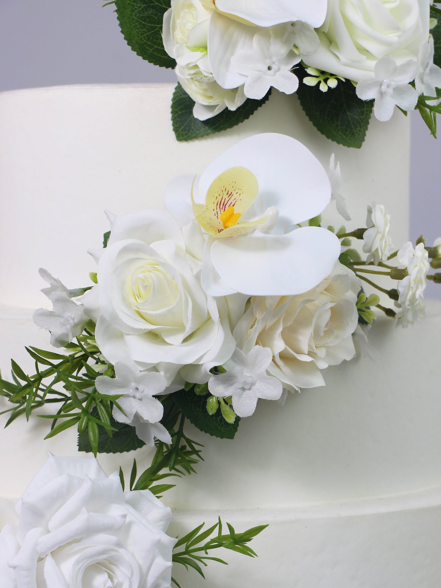3Pcs White Orchids Cake Flowers Set