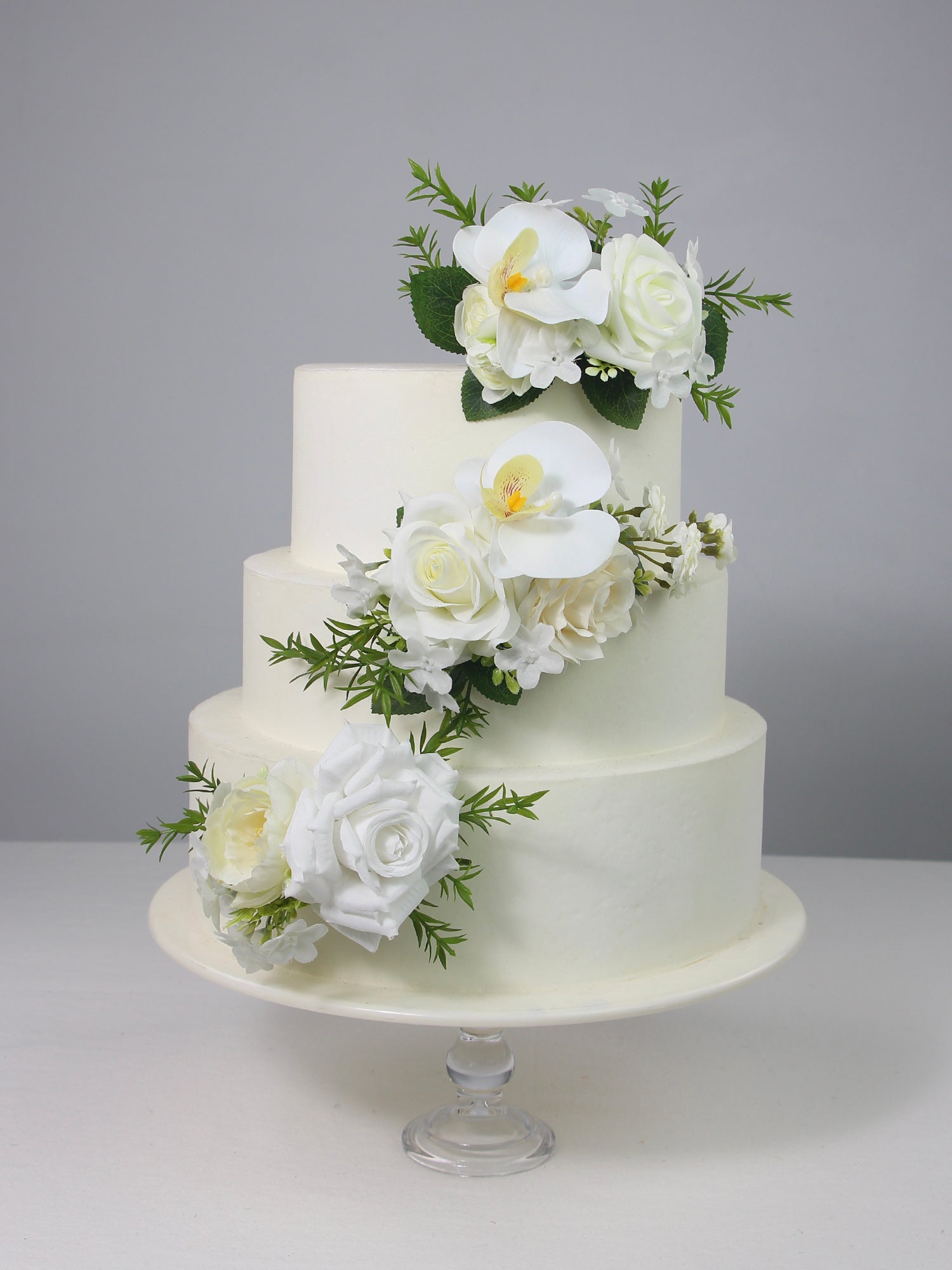 3Pcs White Orchids Cake Flowers Set