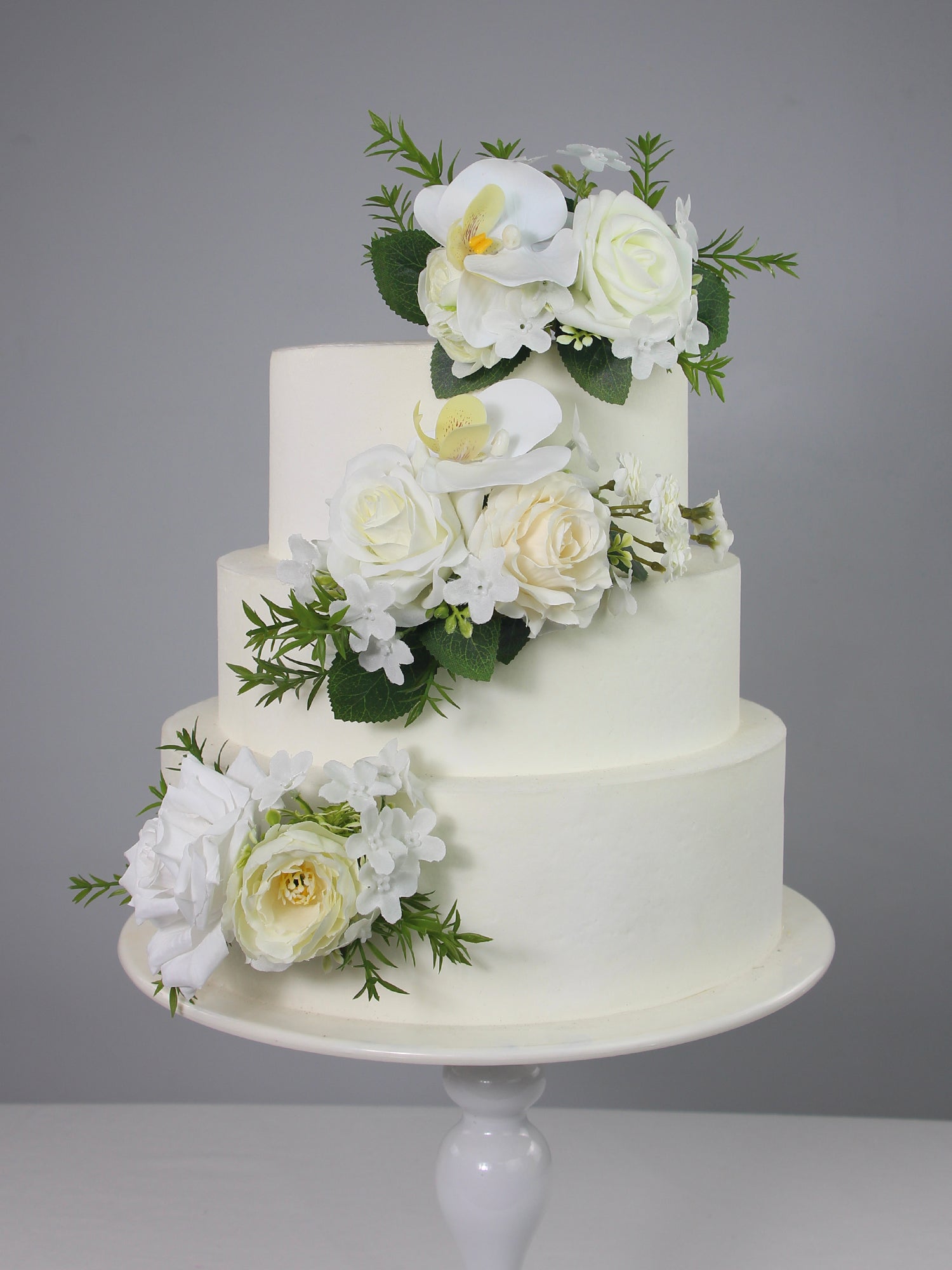 3Pcs White Orchids Cake Flowers Set