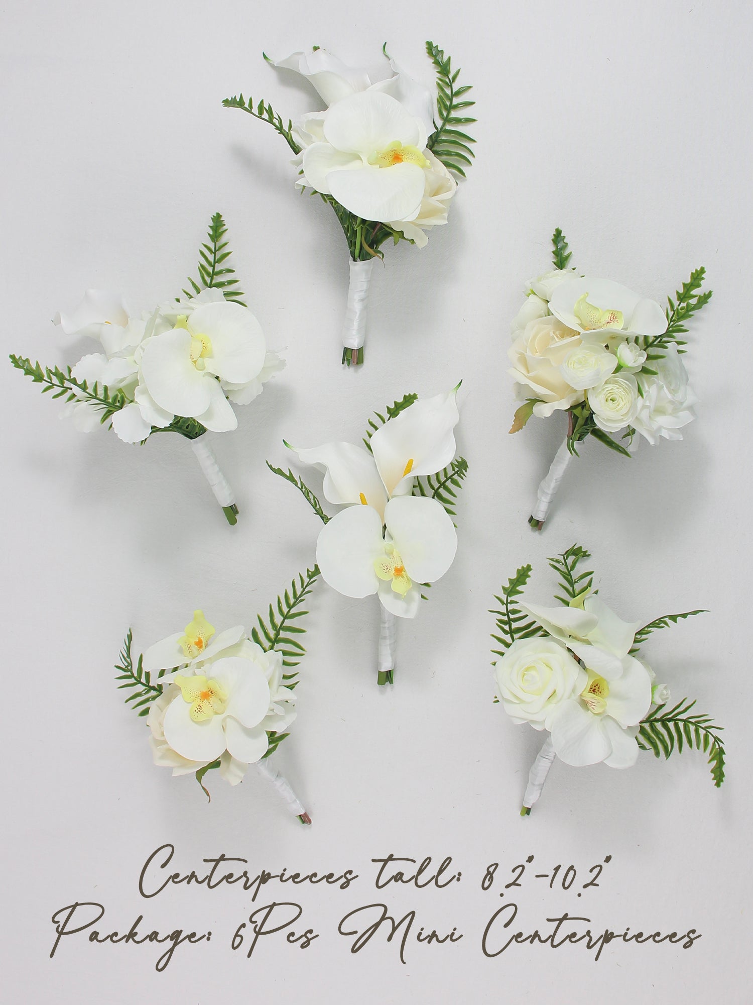 6Pcs Assorted White Orchids Flower Centerpieces - Rinlong Flower