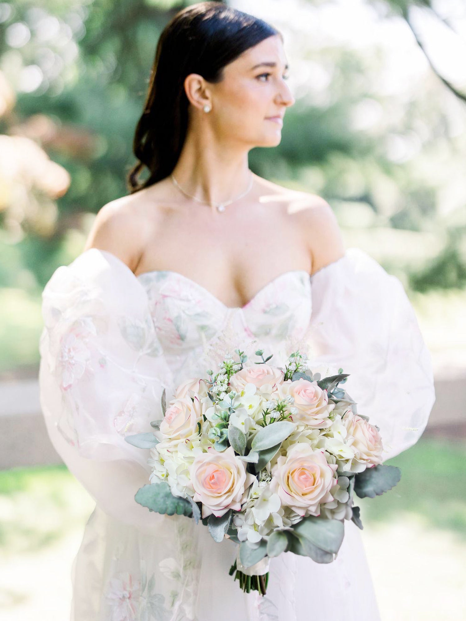10.6 inch wide Blush Pink & Dusty Greem Bridal Bouquet