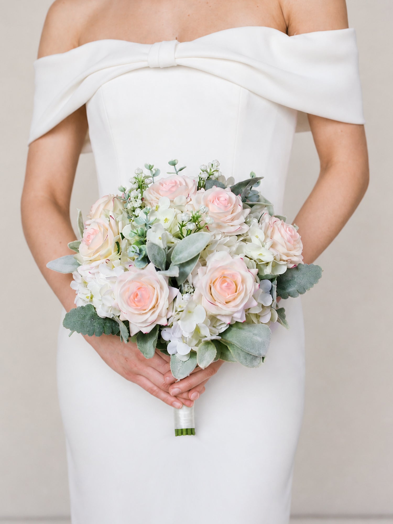 10.6 inch wide Blush Pink & Dusty Greem Bridal Bouquet