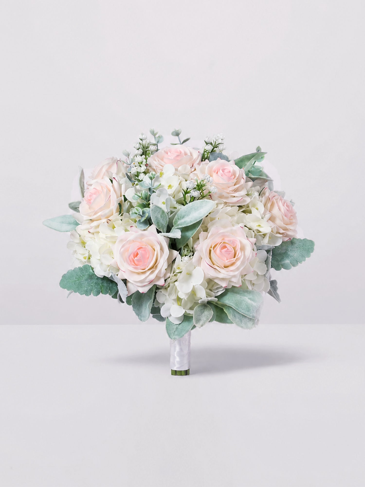 10.6 inch wide Blush Pink & Dusty Greem Bridal Bouquet
