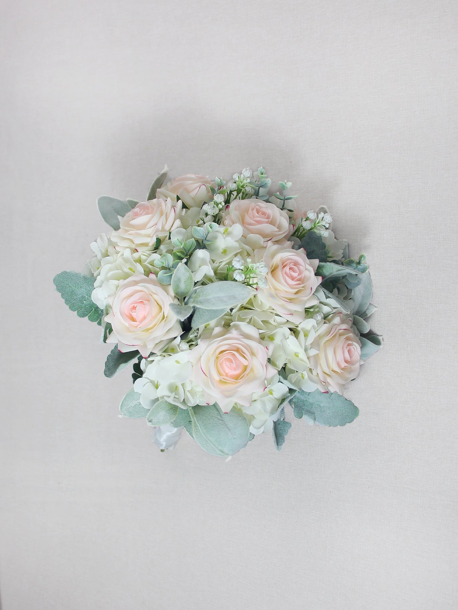 10.6 inch wide Blush Pink & Dusty Greem Bridal Bouquet