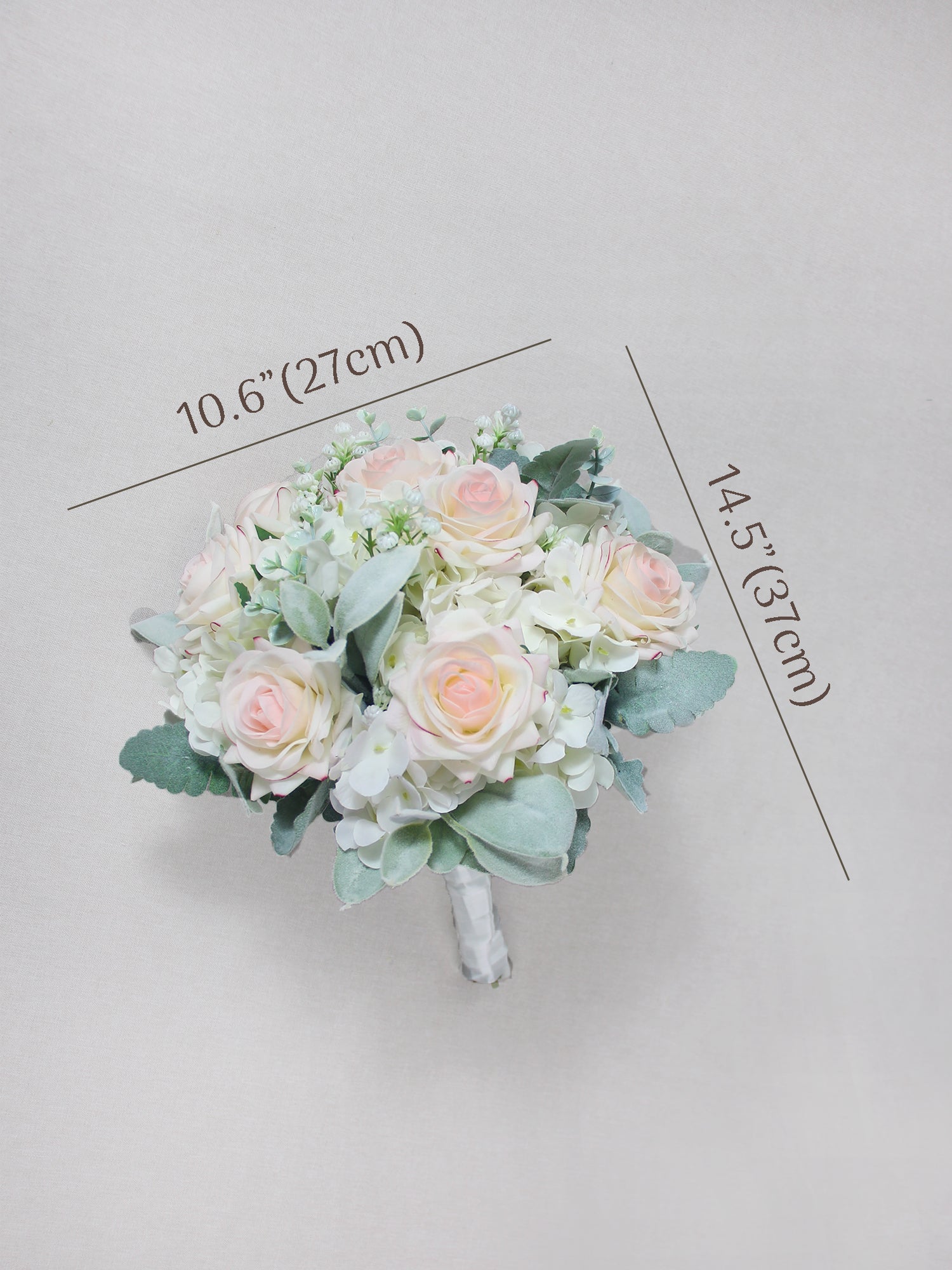 10.6 inch wide Blush Pink & Dusty Greem Bridal Bouquet