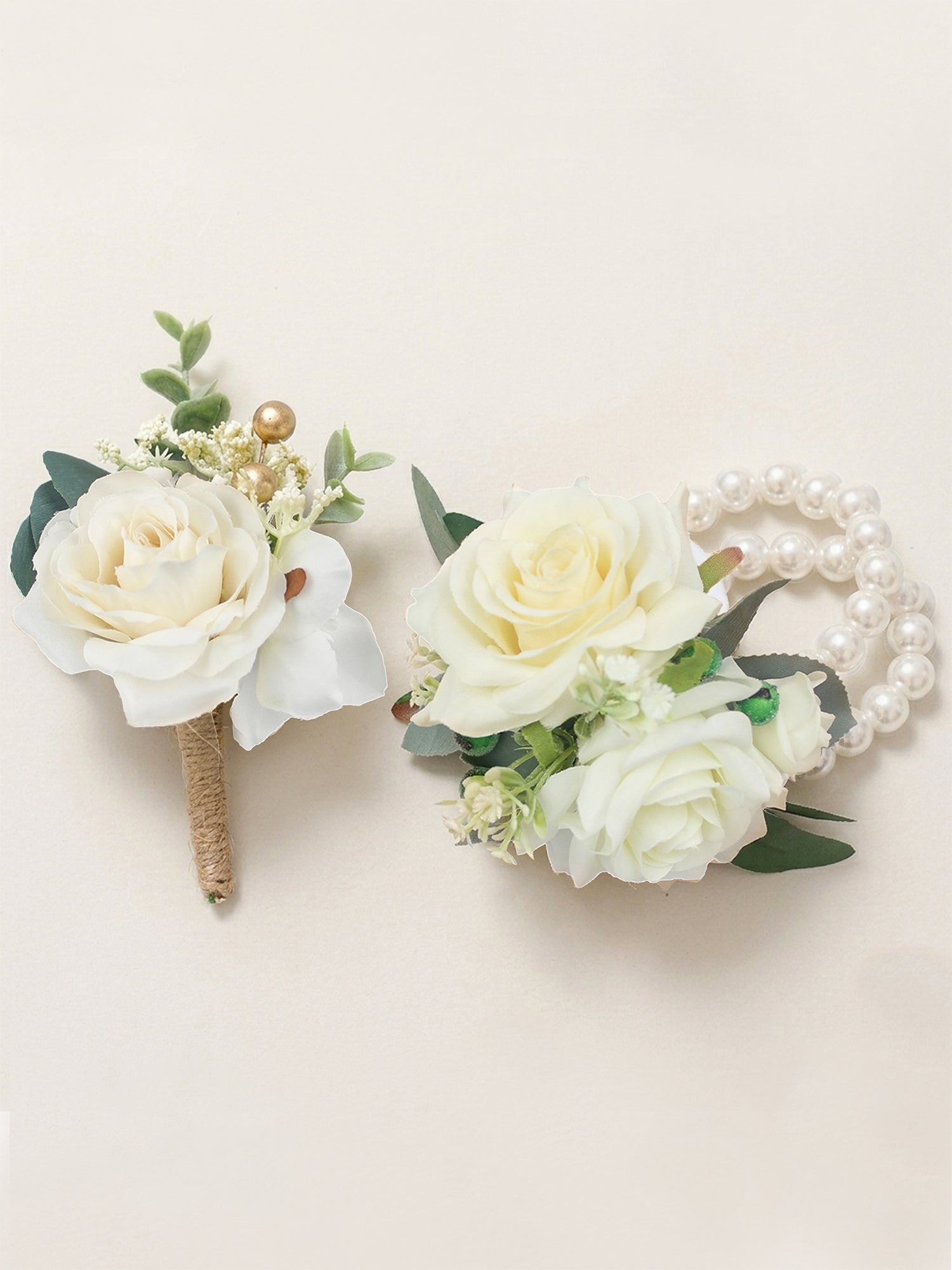 Corsage and Boutonniere Set Cream White - Rinlong Flower