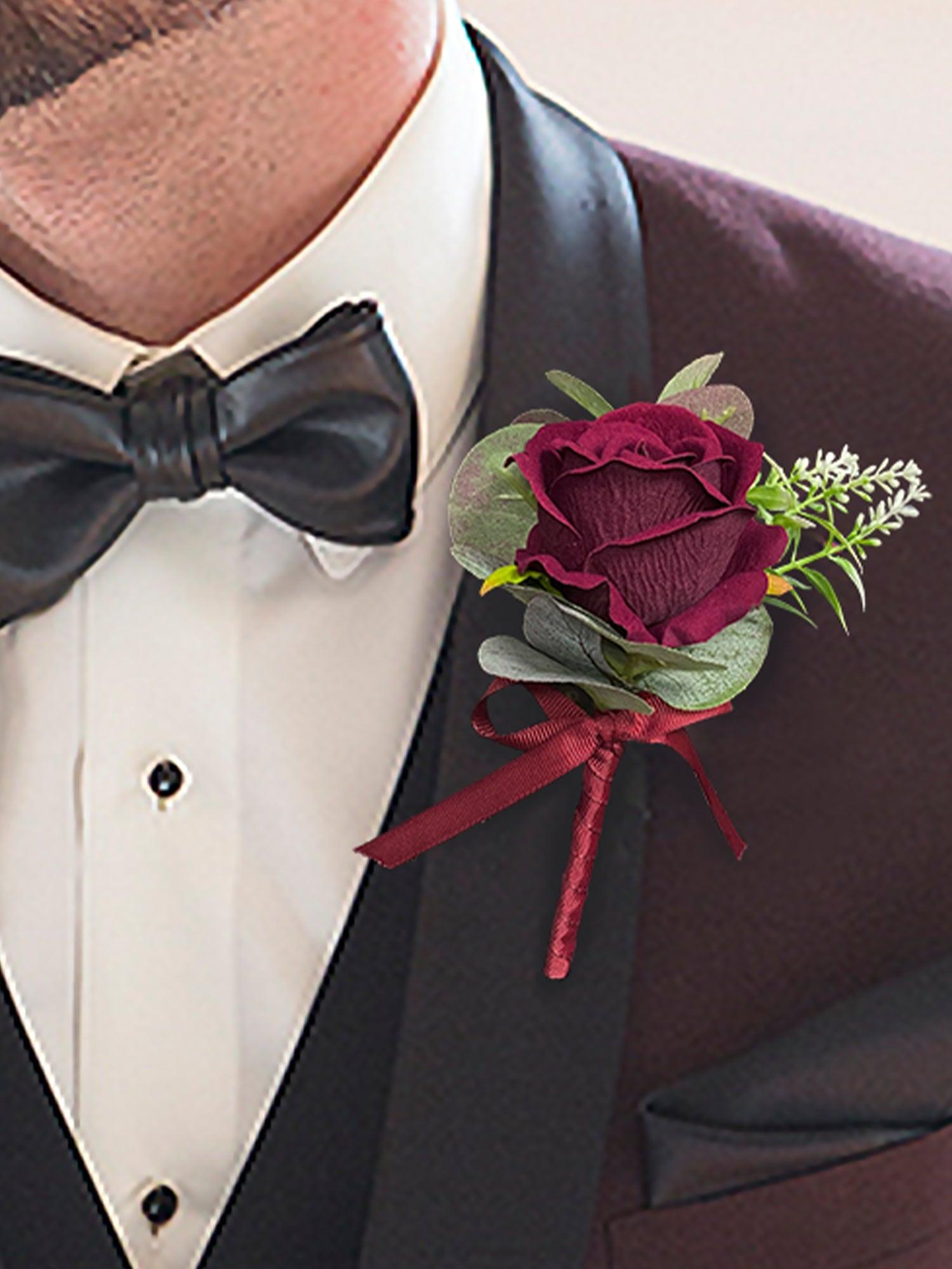 6Pcs Burgundy Boutonnieres - Rinlong Flower