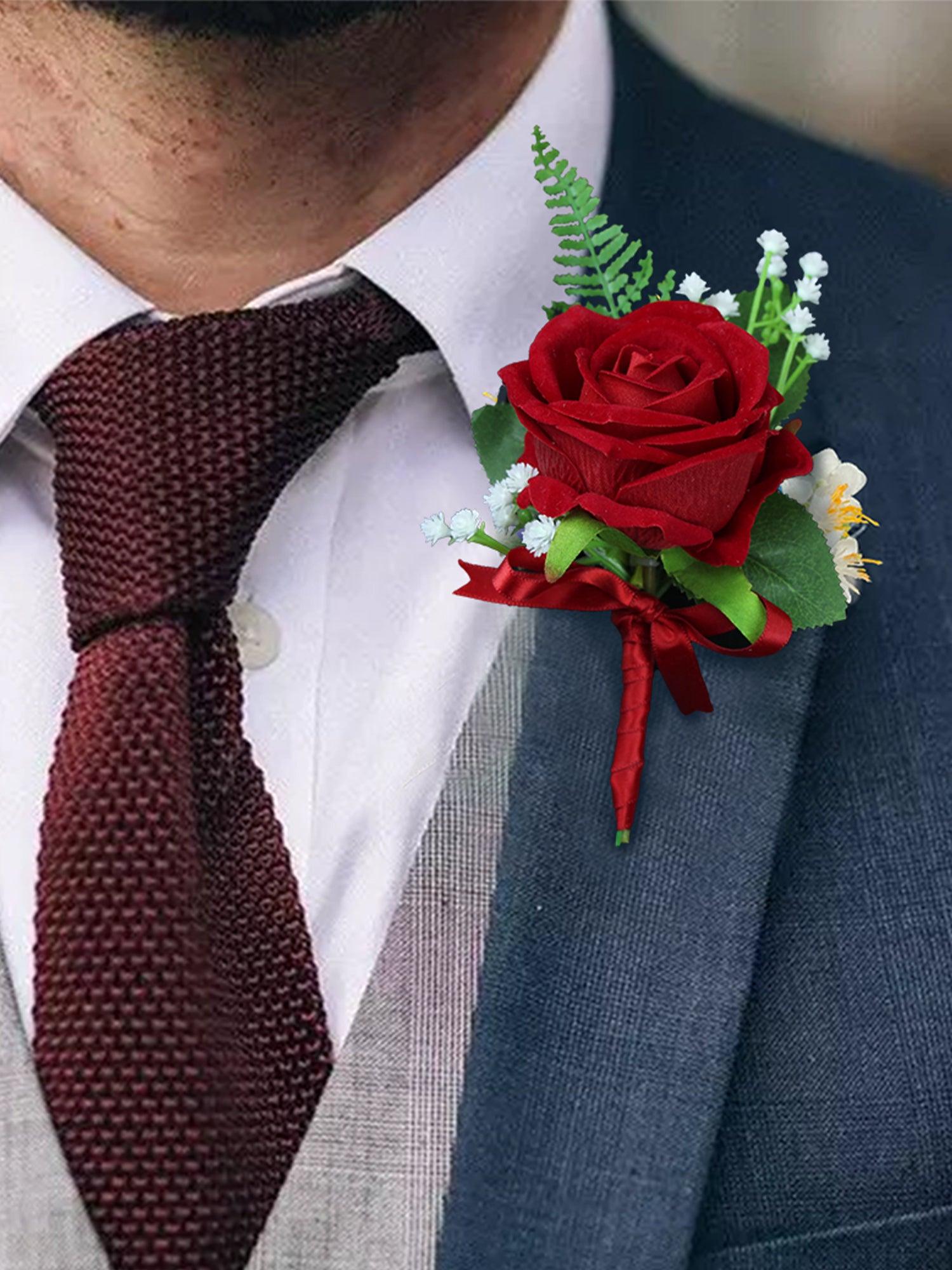 6Pcs Red Rose Boutonniere - Rinlong Flower