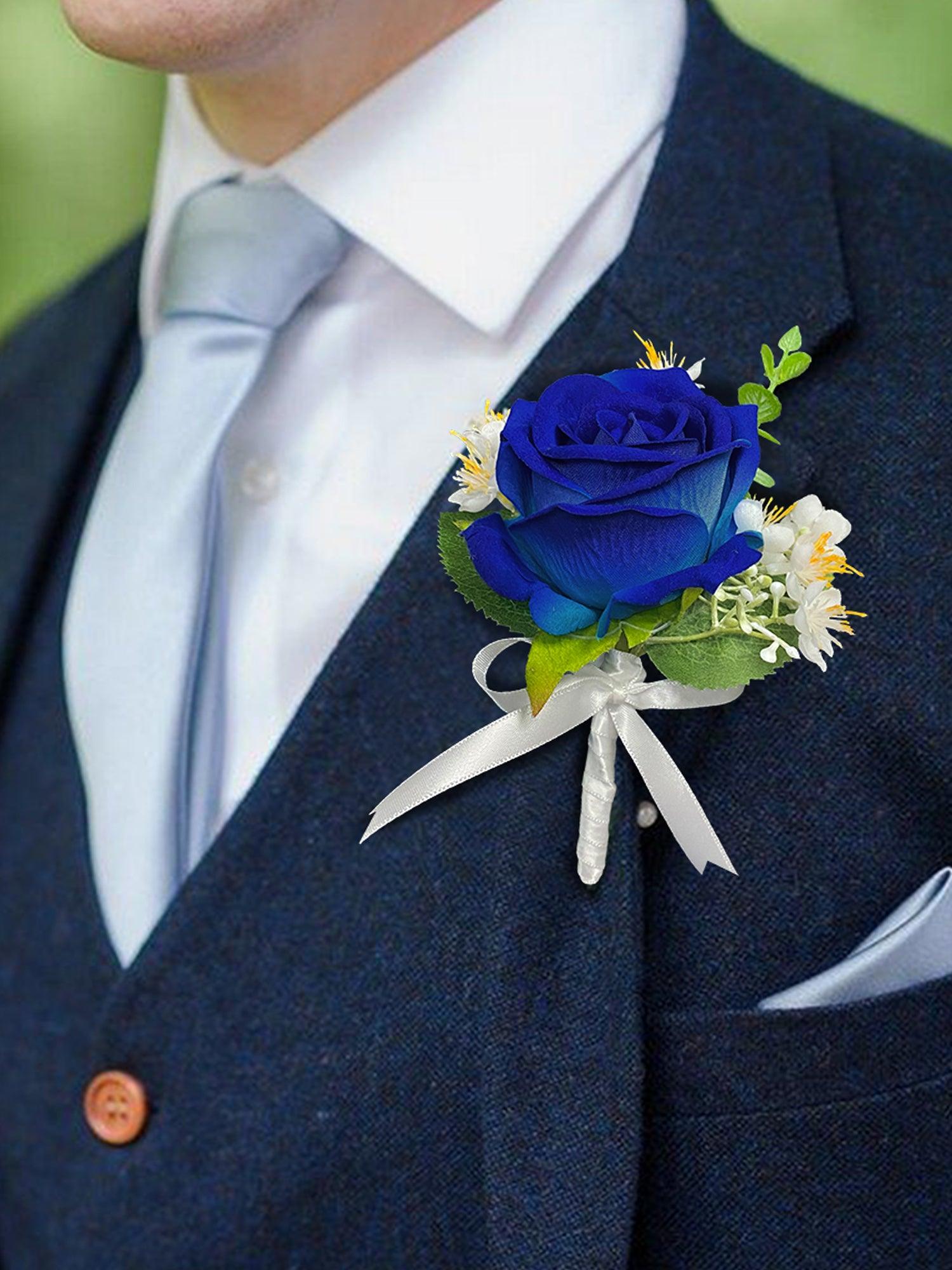 6Pcs Sapphire Blue Boutonnieres - Rinlong Flower