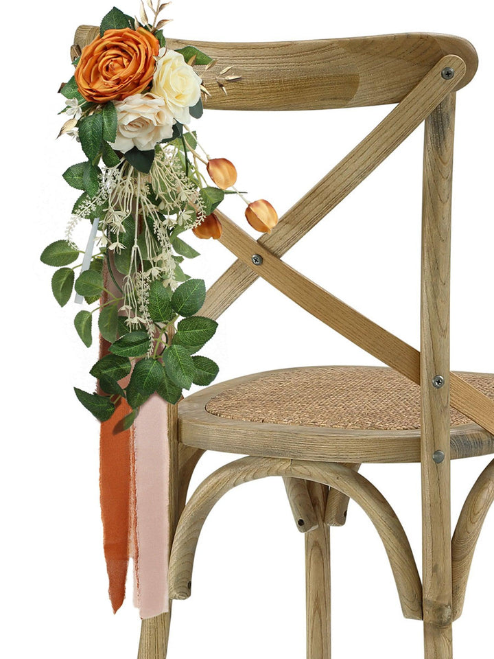 6Pcs Burnt Orange Flowers Chair Decor