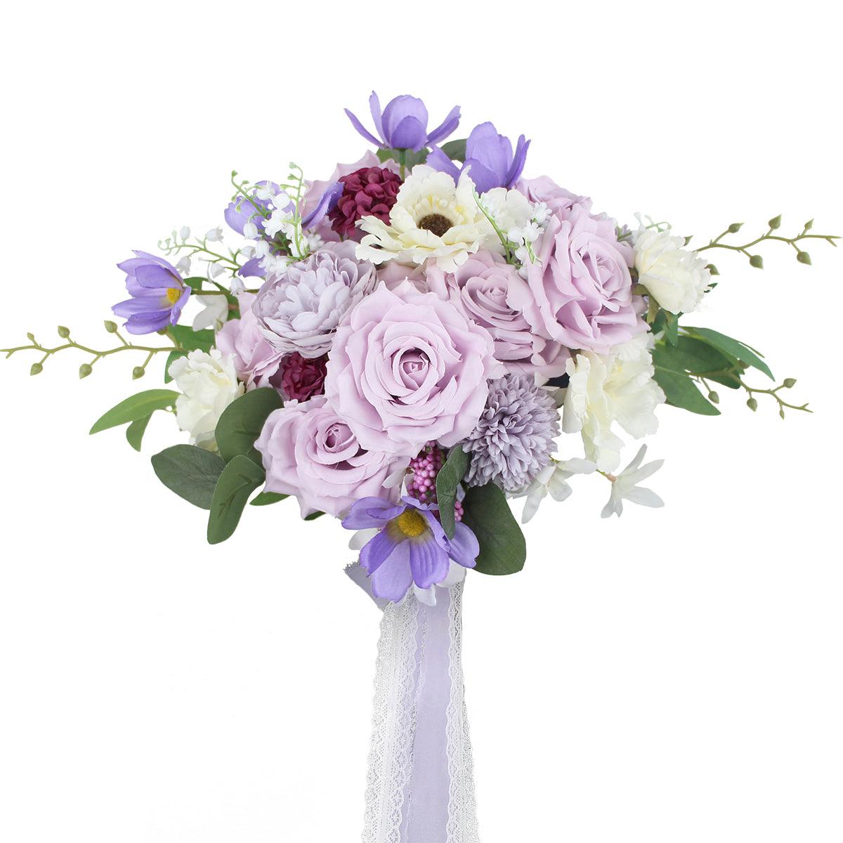 11.7 inch wide Pastel Purple Bridal Bouquet - Rinlong Flower