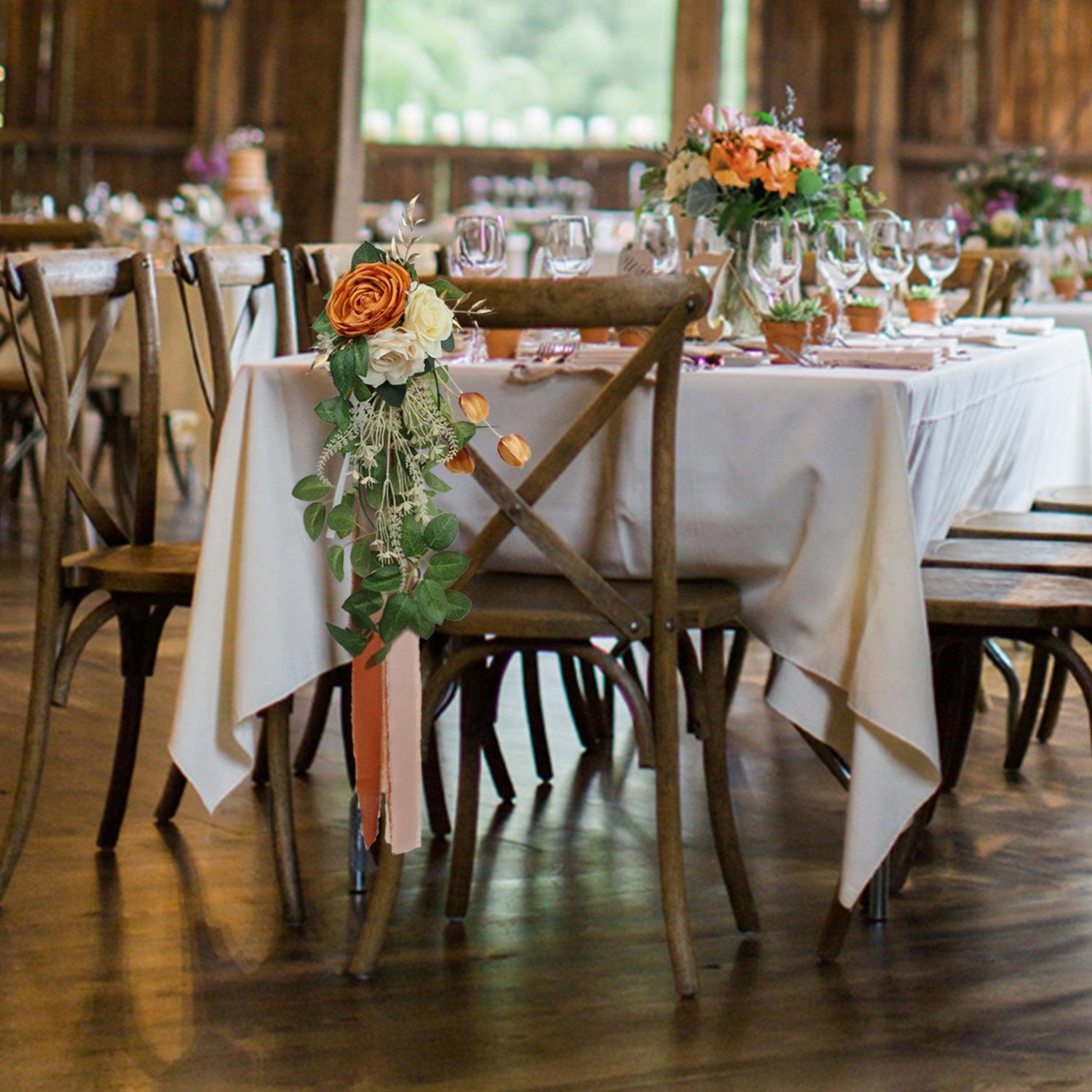 6Pcs Burnt Orange Flowers Chair Decor - Rinlong Flower