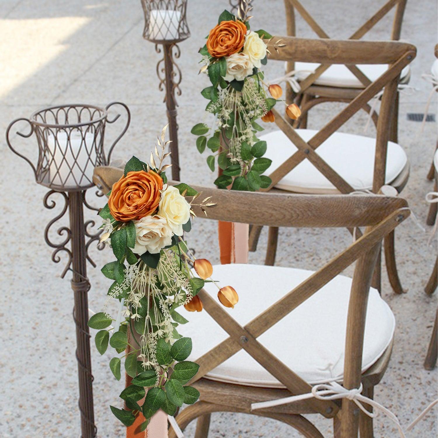6Pcs Burnt Orange Flowers Chair Decor - Rinlong Flower