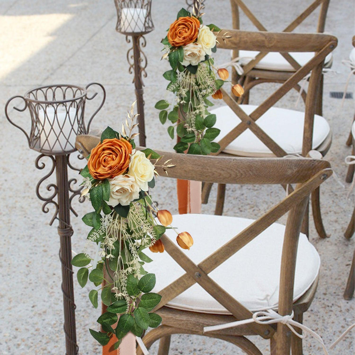 6Pcs Burnt Orange Flowers Chair Decor - Rinlong Flower