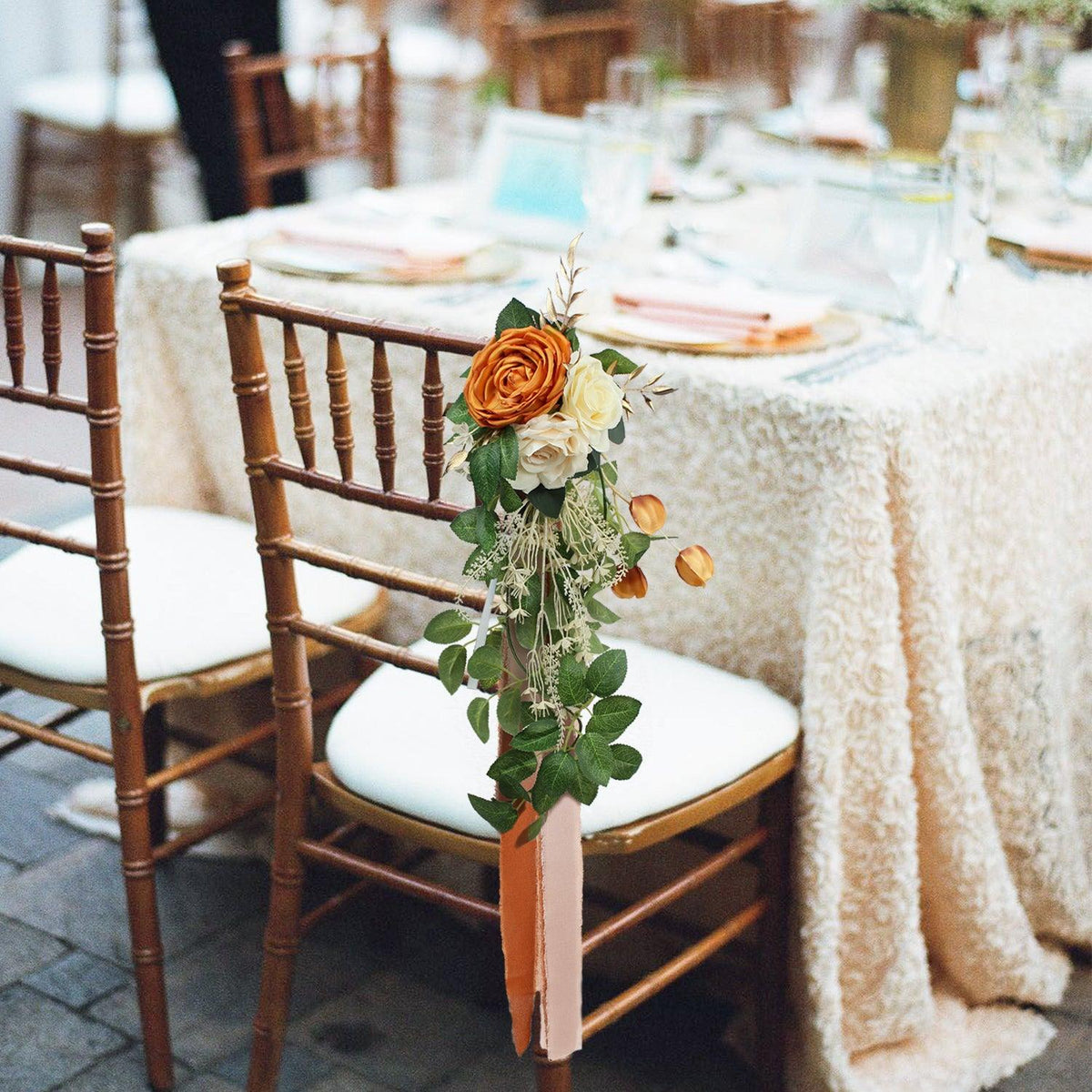 6Pcs Burnt Orange Flowers Chair Decor - Rinlong Flower