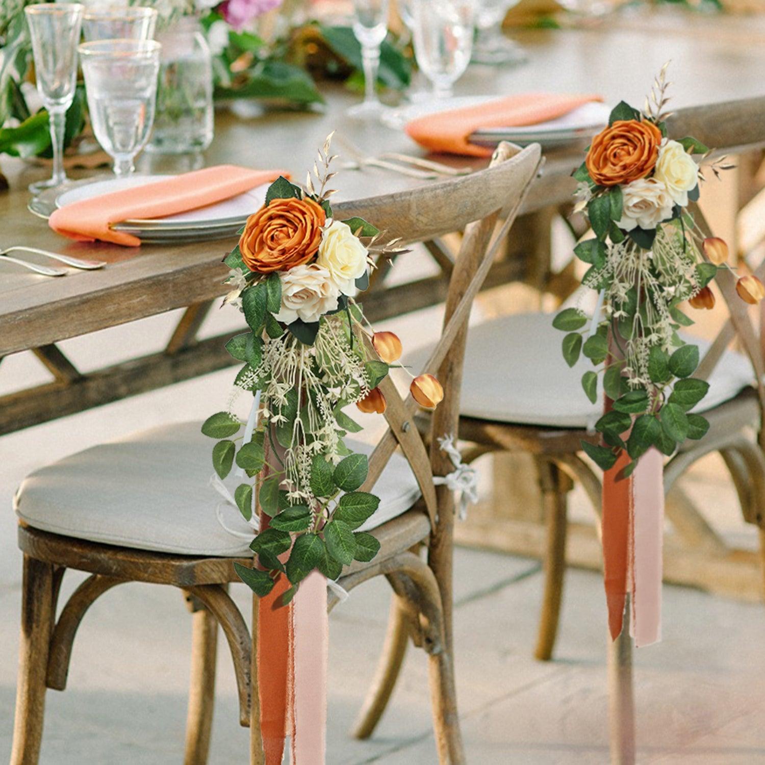 6Pcs Burnt Orange Flowers Chair Decor - Rinlong Flower