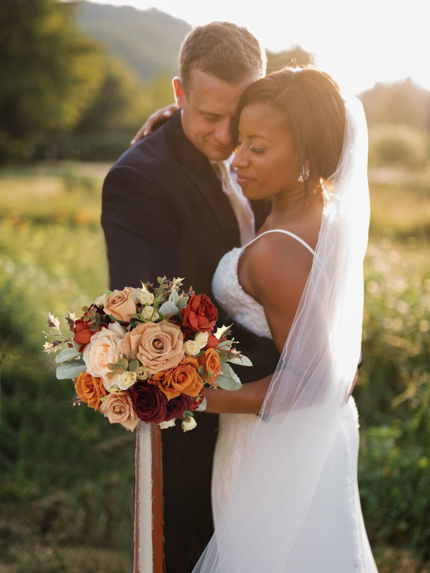 9 inch wide Burnt Orange Rounded Bridal Bouquet - Rinlong Flower