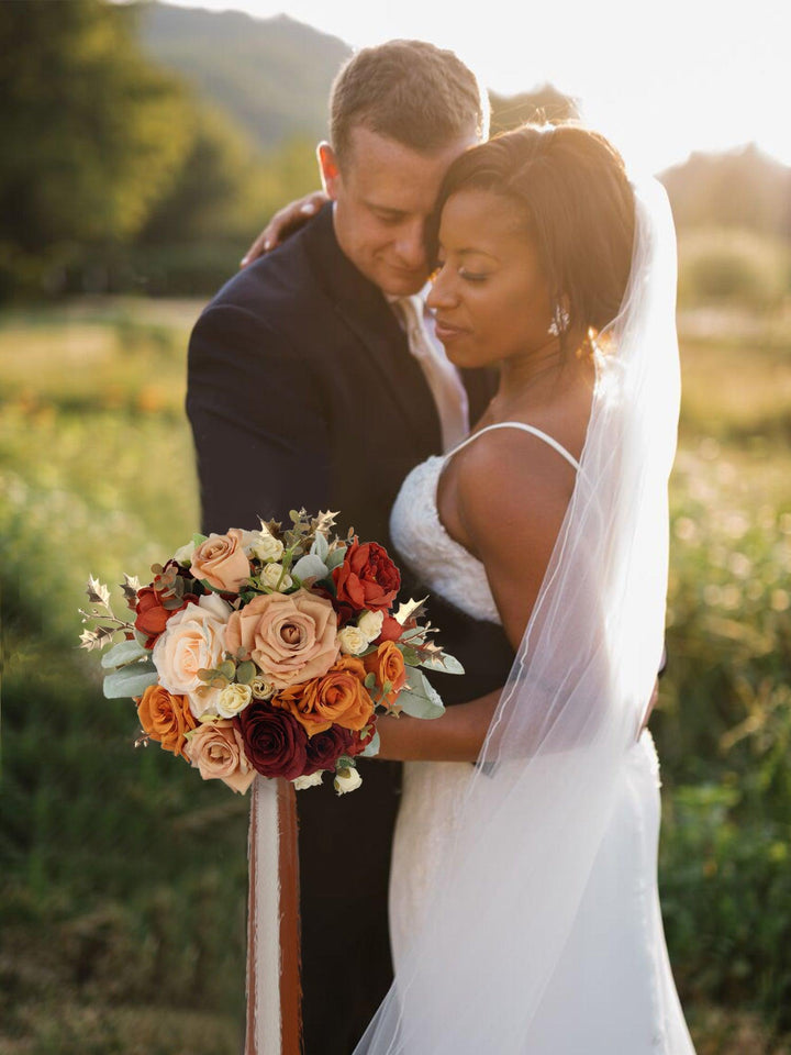 9 inch wide Burnt Orange Rounded Bridal Bouquet