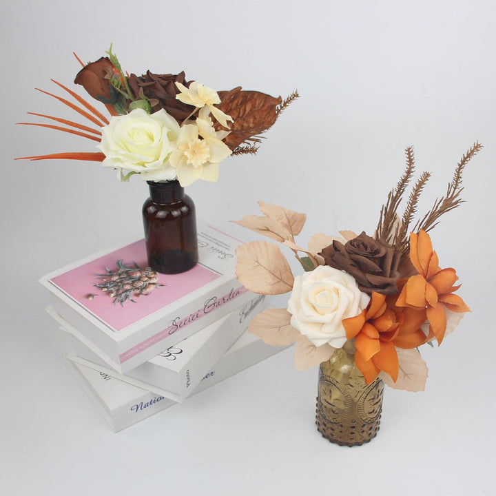 Rustic Brown Flower Centerpieces in Amber Vases