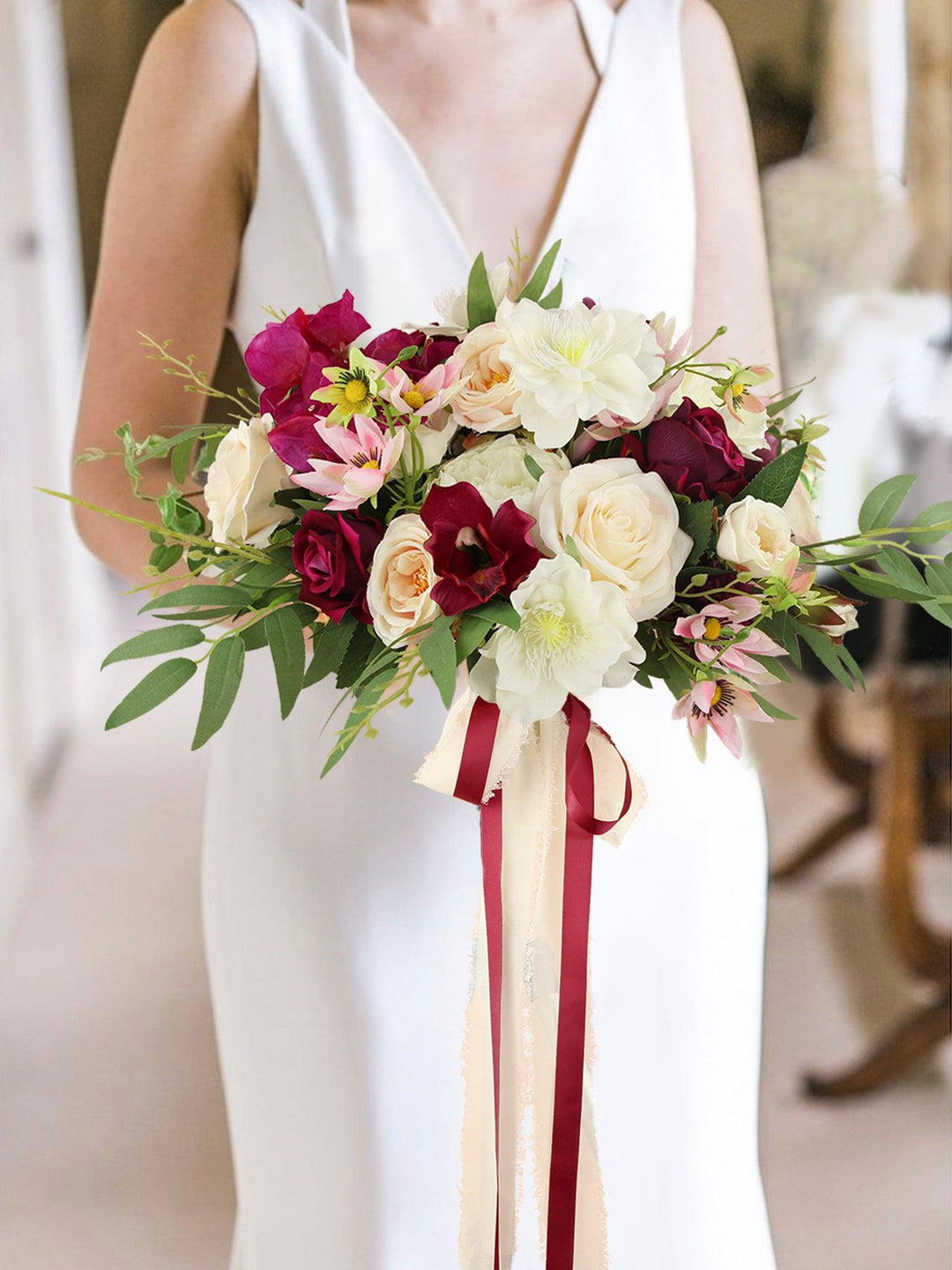 16 inch wide Fuchsia & Cream Bridal Bouquet