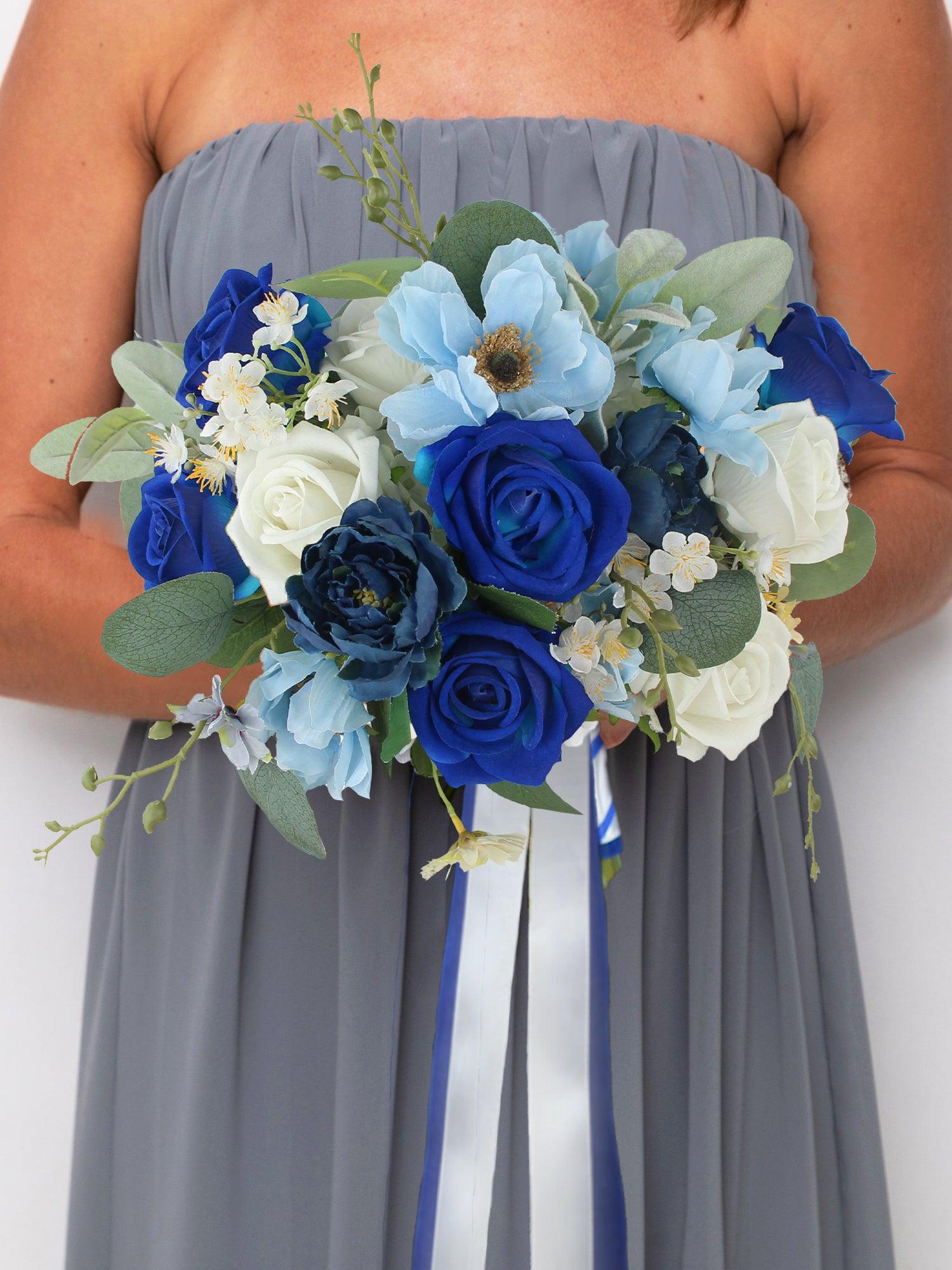 12.5 inch wide Sapphire Blue Bridal Bouquet - Rinlong Flower