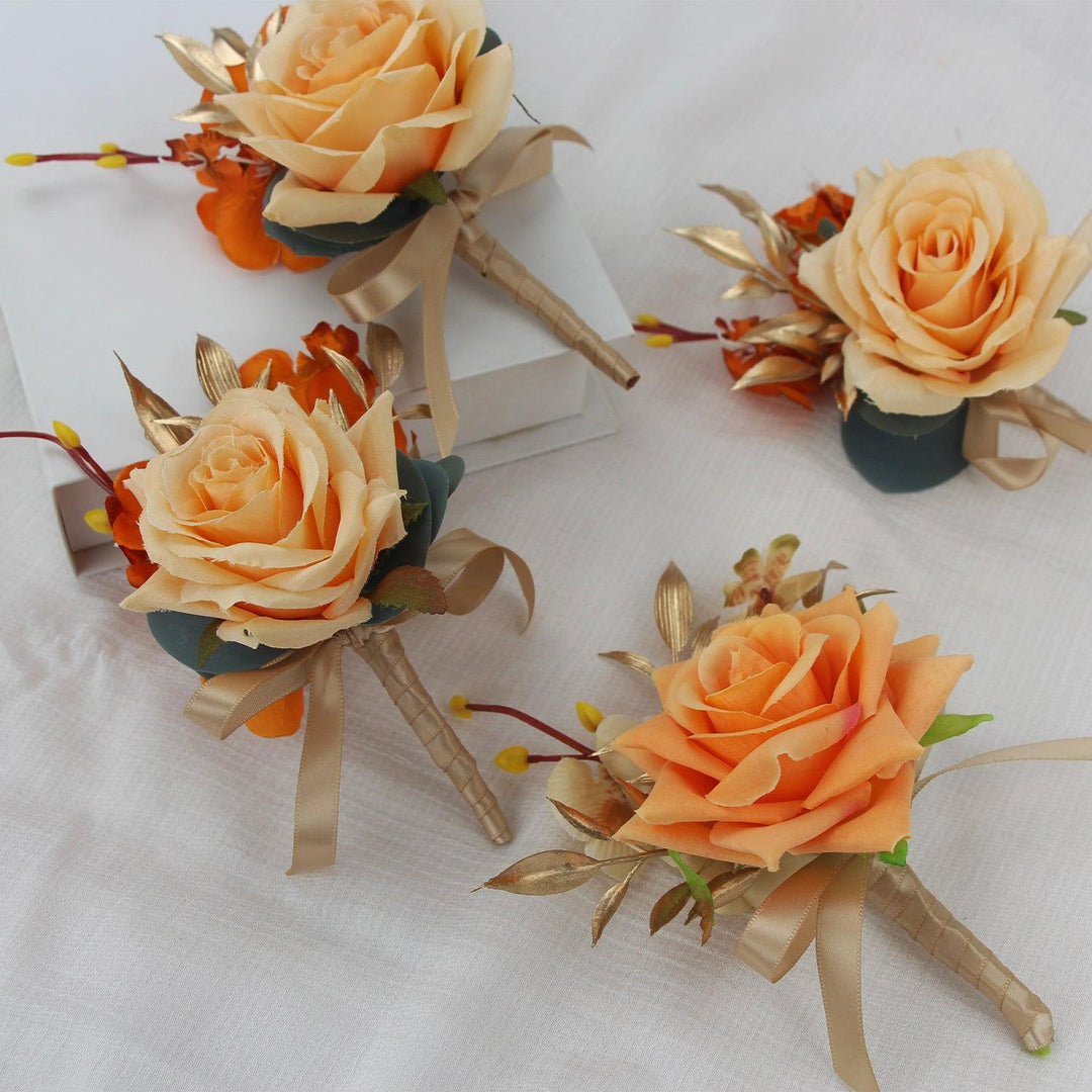 Peach Boutonnieres - Set of 6