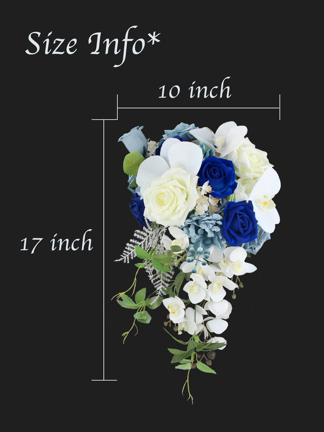 10 inch wide Sapphire Blue Cascading Bridal Bouquet