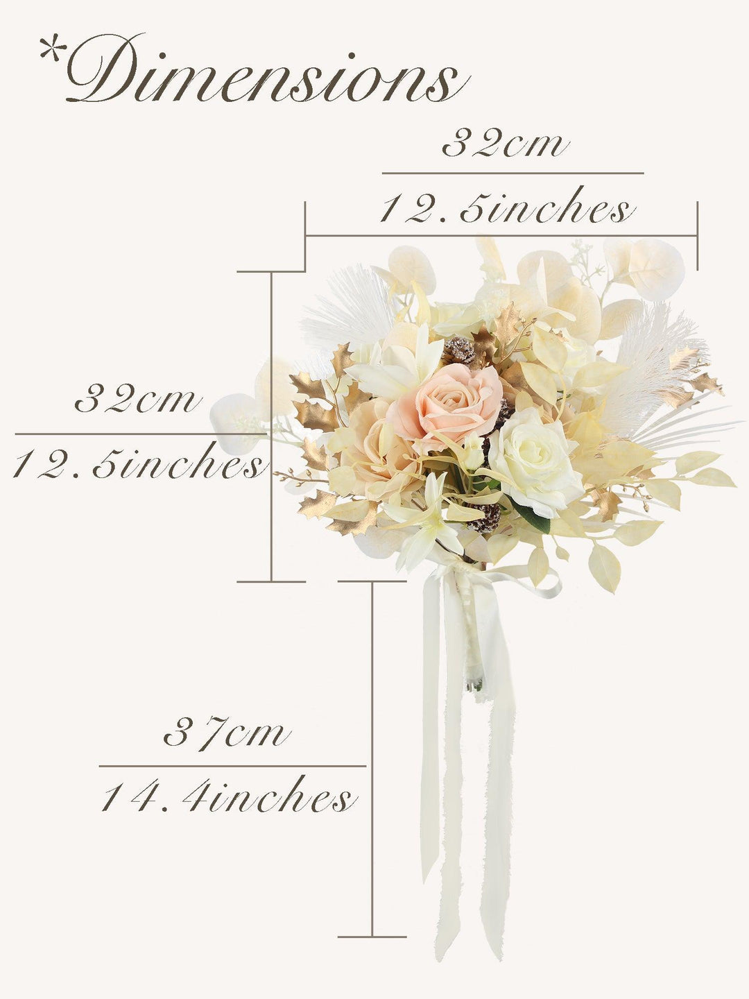 12.5 inch wide White & Beige Bridal Bouquet