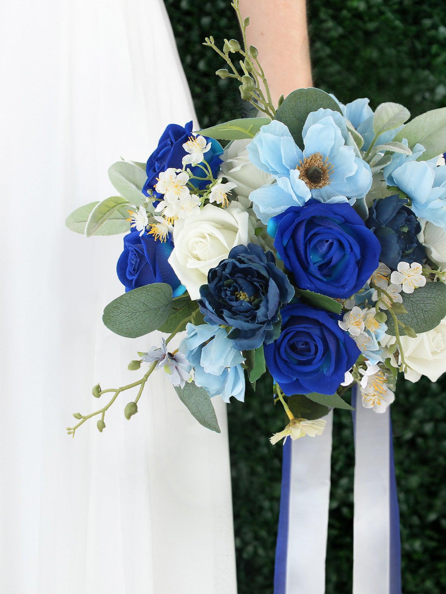 12.5 inch wide Sapphire Blue Bridal Bouquet - Rinlong Flower