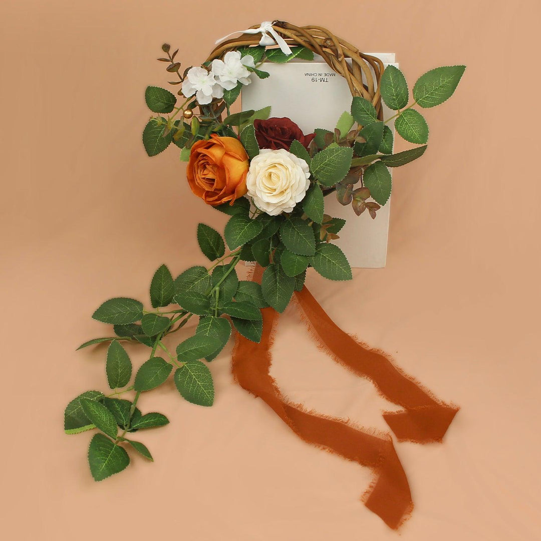 6pcs Burnt Orange Floral Wreath Chair Decor - Rinlong Flower