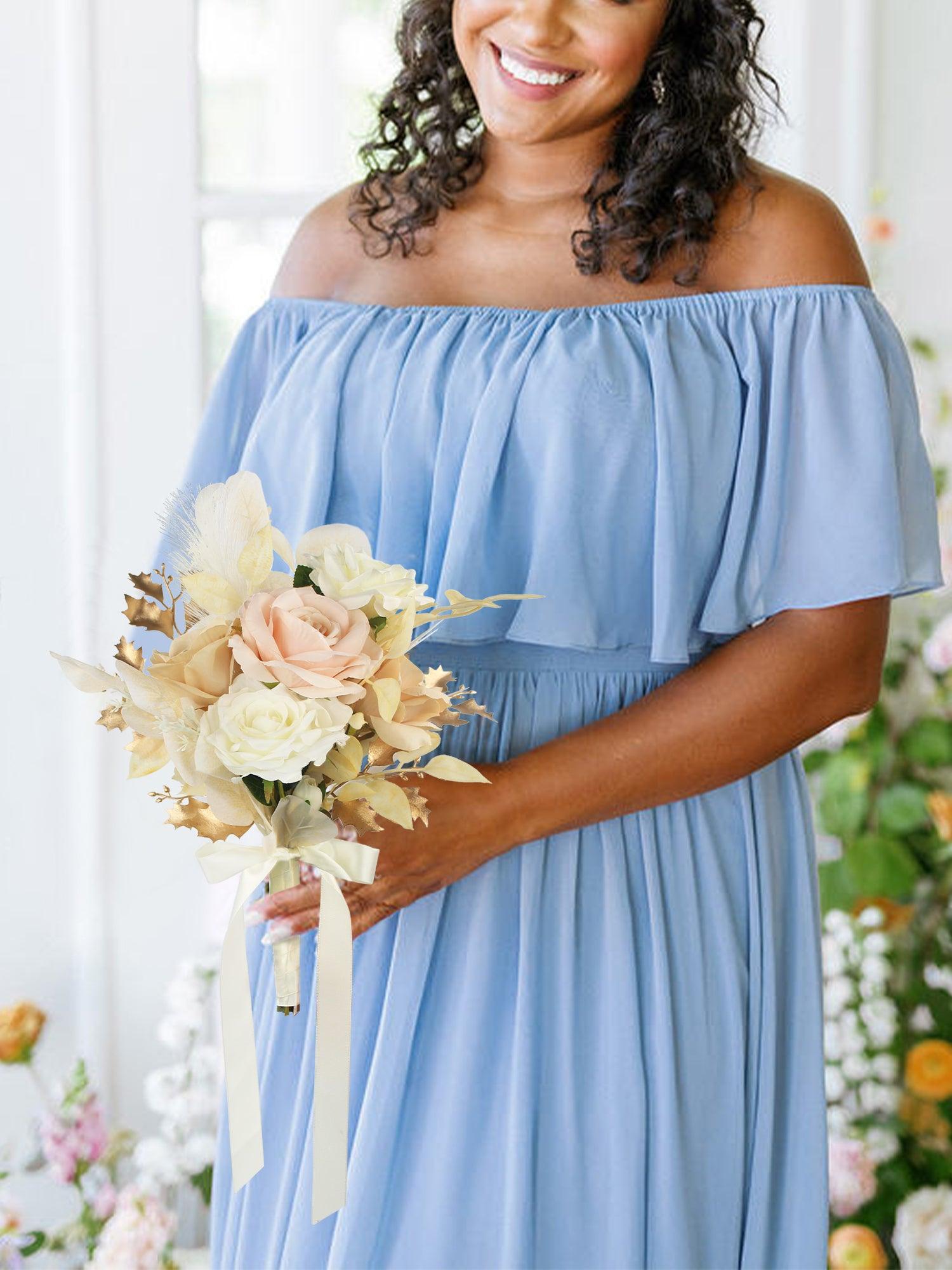 White & Beige Bridesmaid Bouquet - Rinlong Flower