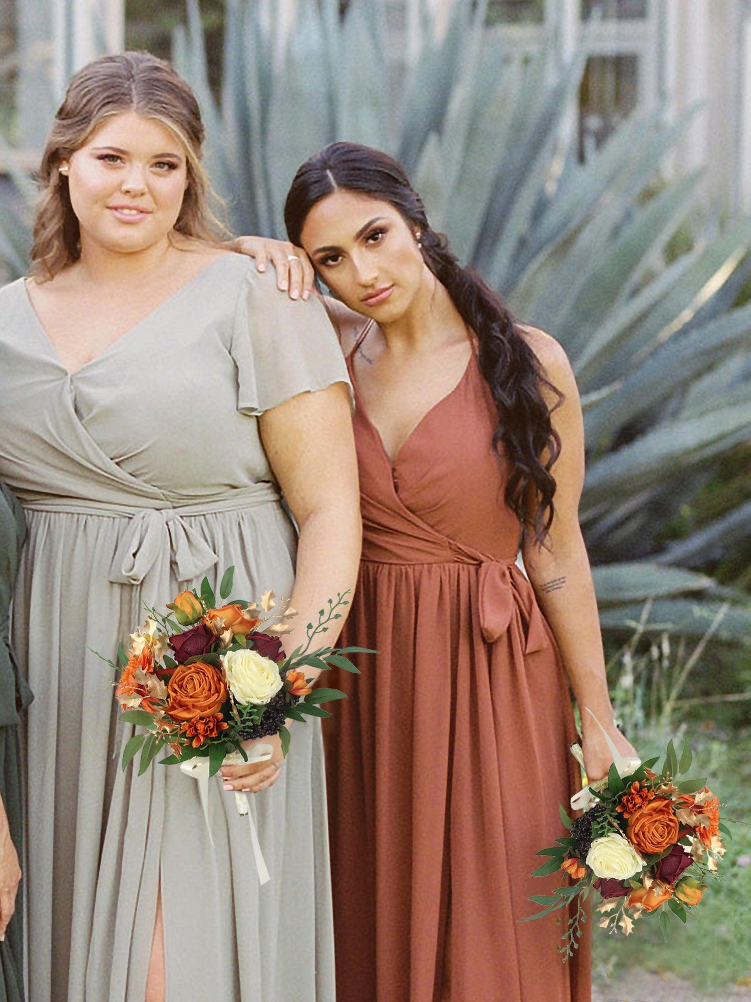 9.3 inch wide Burnt Orange Bridesmaid Bouquet - Rinlong Flower