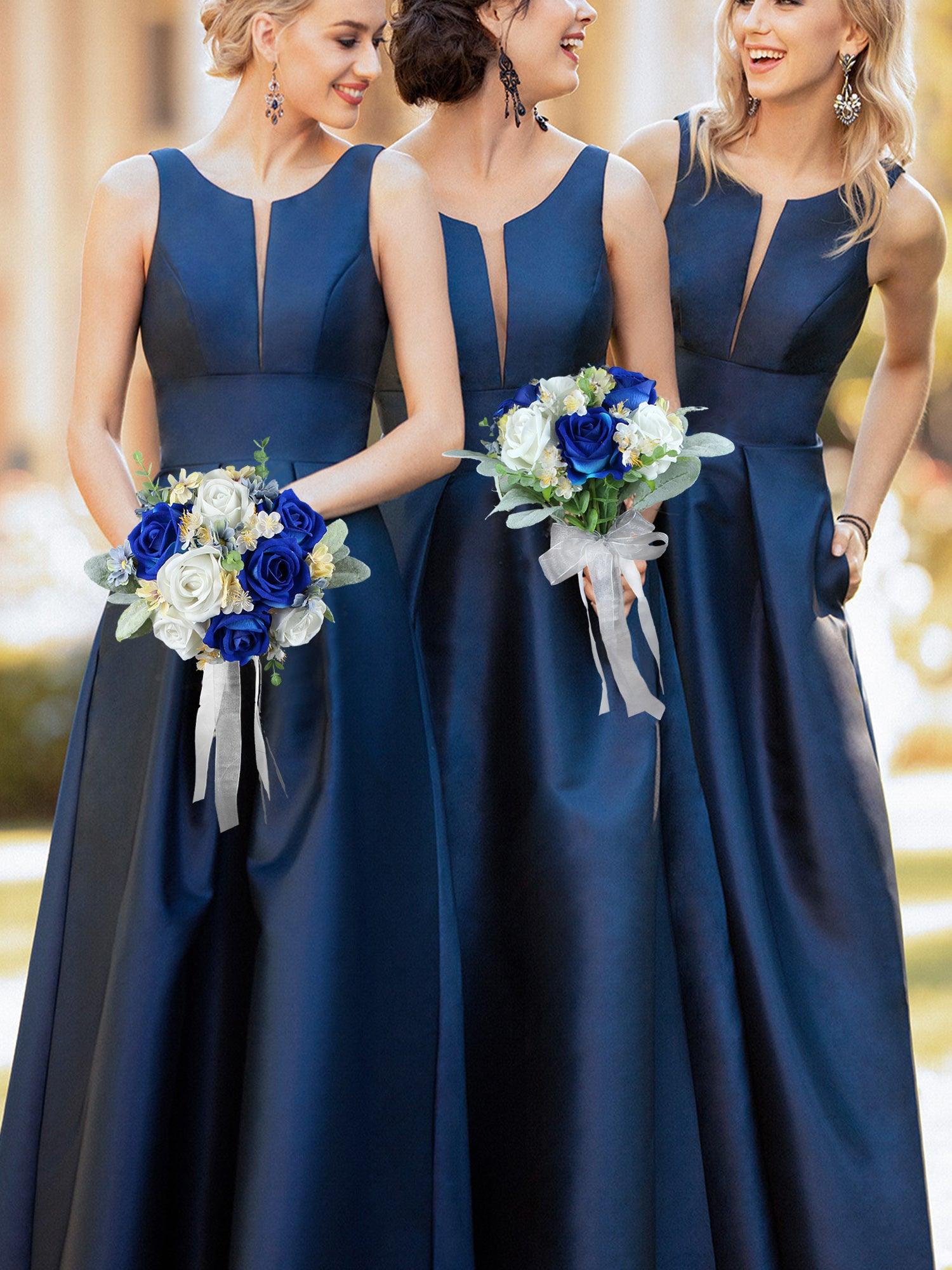 7 inch wide Sapphire Blue Bridesmaid Bouquet - Rinlong Flower