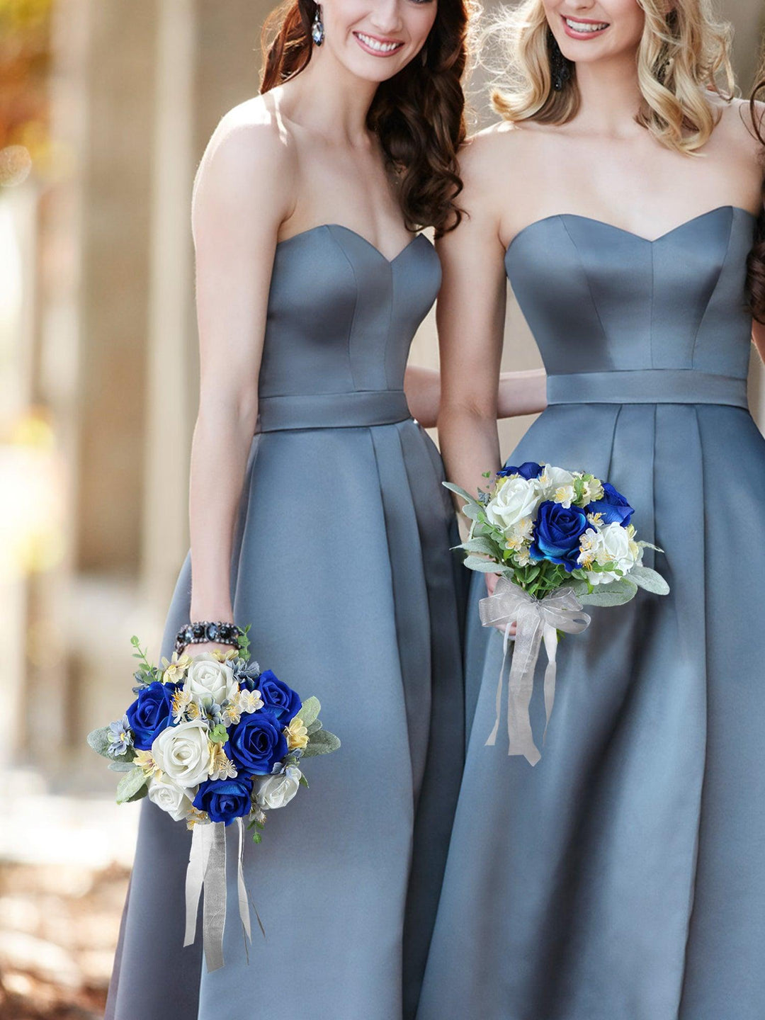 7 inch wide Sapphire Blue Bridesmaid Bouquet