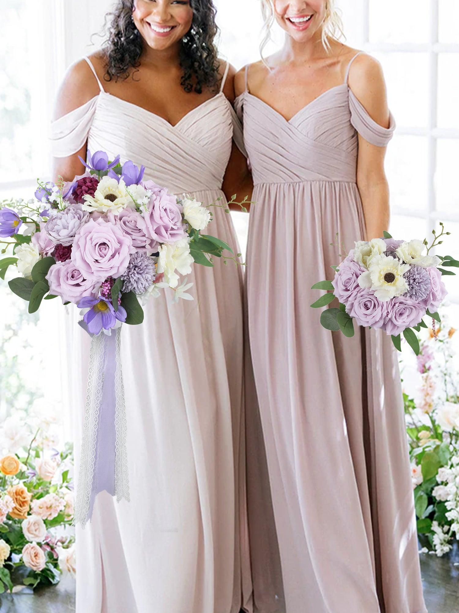 8.9 inch wide Pastel Purple Bridesmaid Bouquet - Rinlong Flower