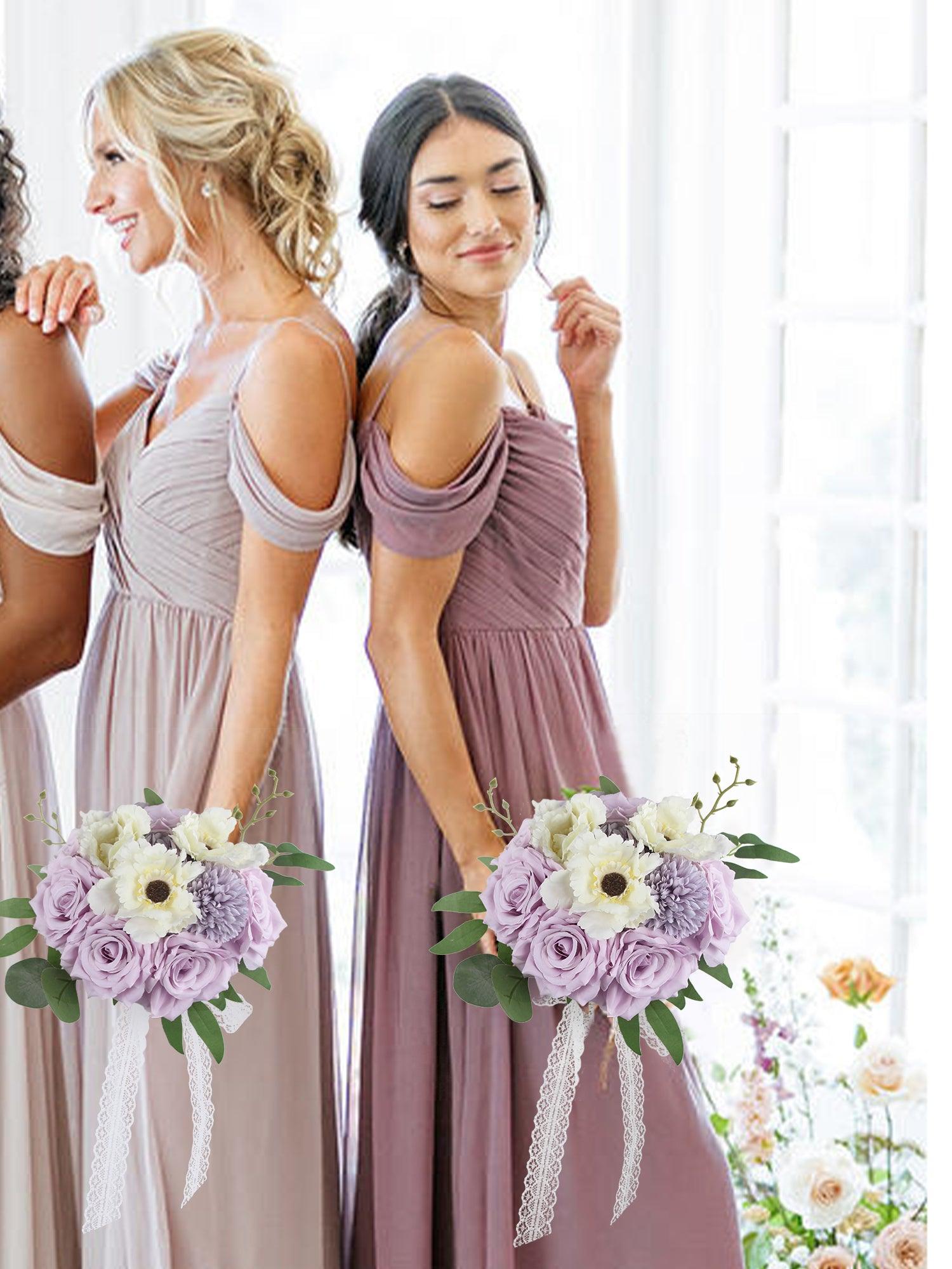 8.9 inch wide Pastel Purple Bridesmaid Bouquet - Rinlong Flower