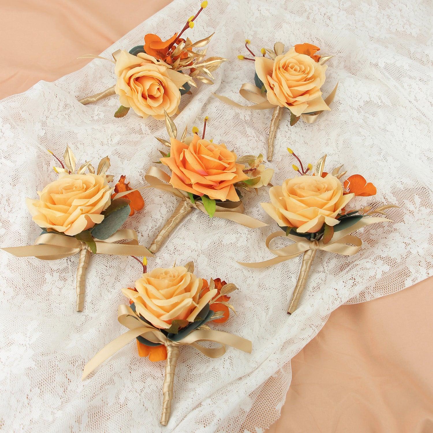 Peach Boutonnieres - Set of 6 - Rinlong Flower