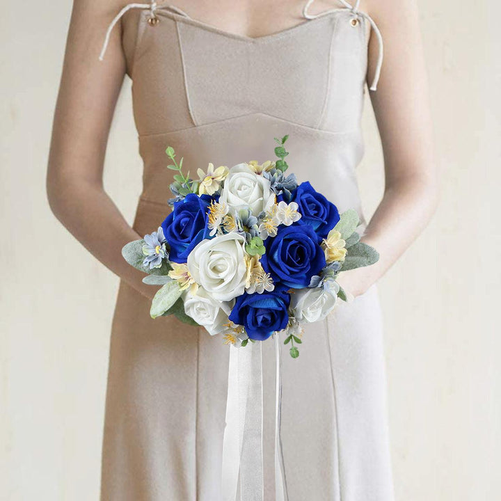 7 inch wide Sapphire Blue Bridesmaid Bouquet