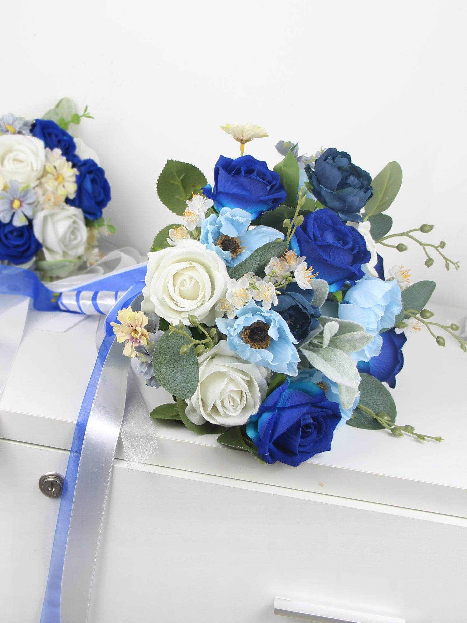 12.5 inch wide Sapphire Blue Bridal Bouquet - Rinlong Flower