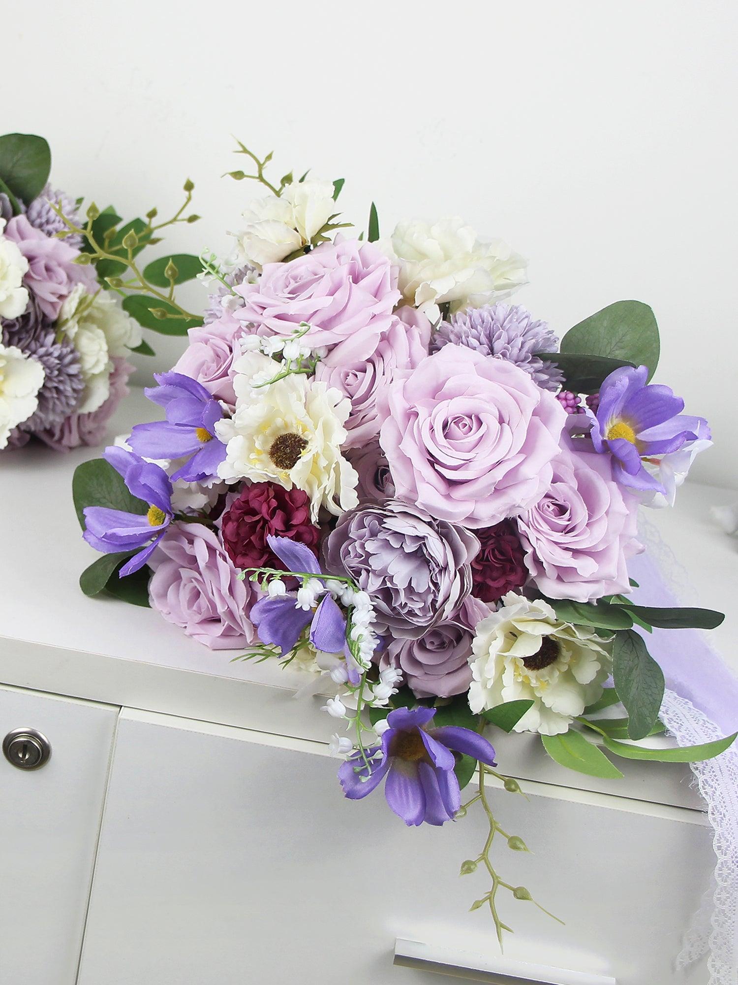 11.7 inch wide Pastel Purple Bridal Bouquet - Rinlong Flower