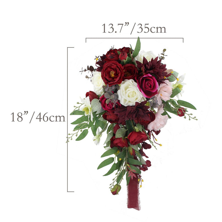 13.7 inch wide Burgundy Cascade Bridal Bouquet