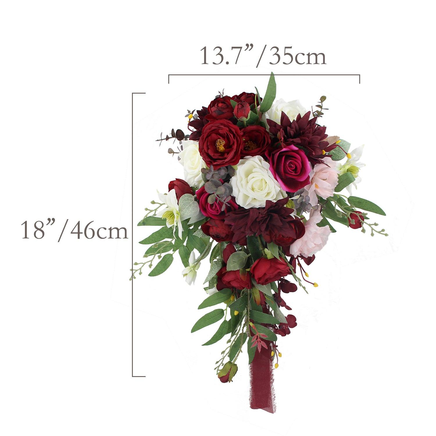 13.7 inch wide Burgundy Cascade Bridal Bouquet - Rinlong Flower