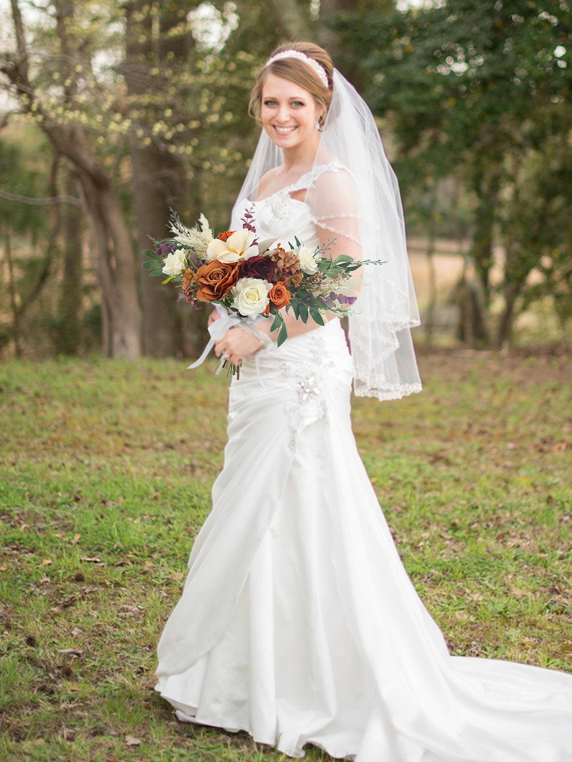 18.5 inch wide Boho Burnt Orange Bridal Bouquet - Rinlong Flower