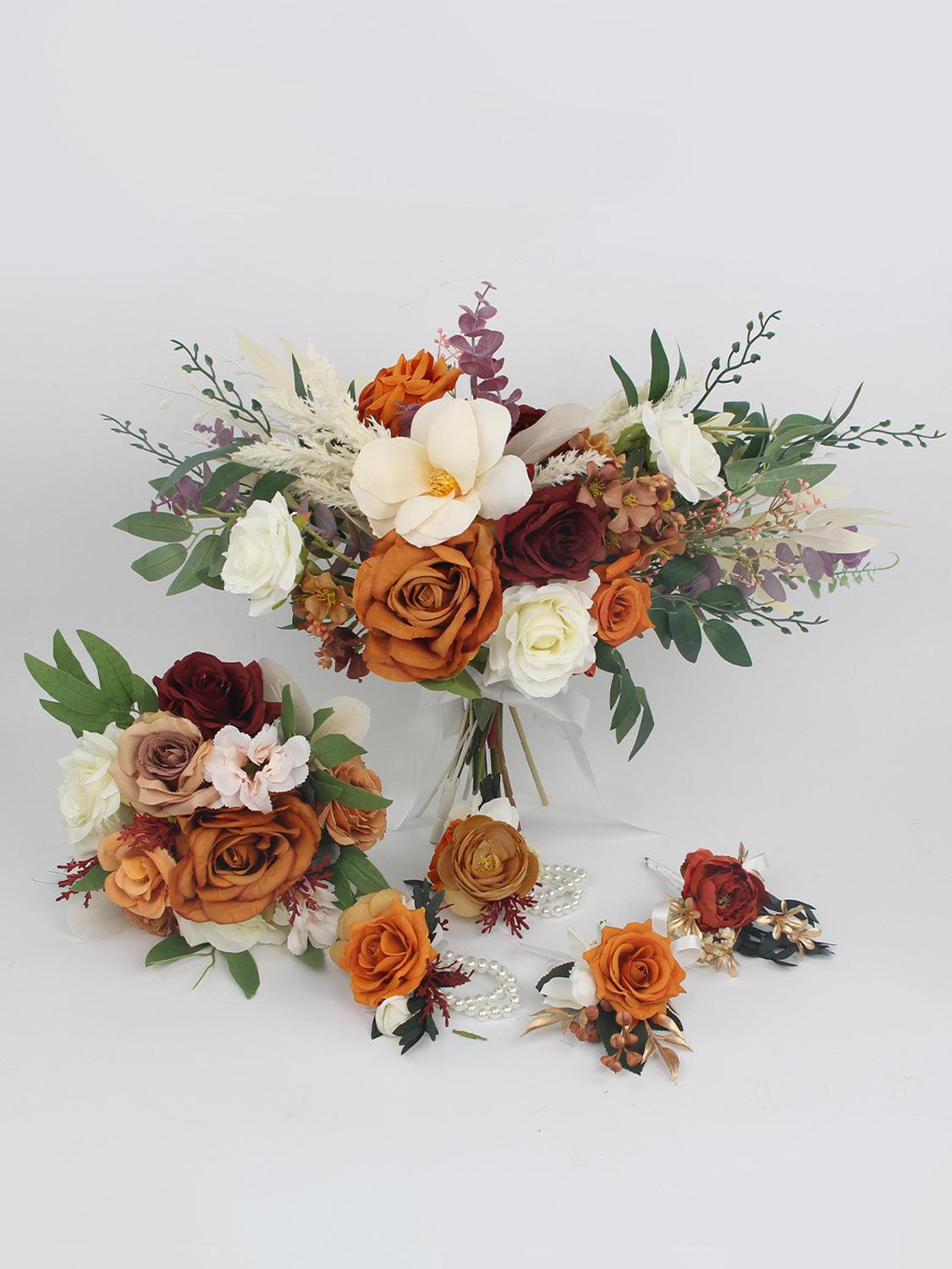 18.5 inch wide Boho Burnt Orange Bridal Bouquet - Rinlong Flower