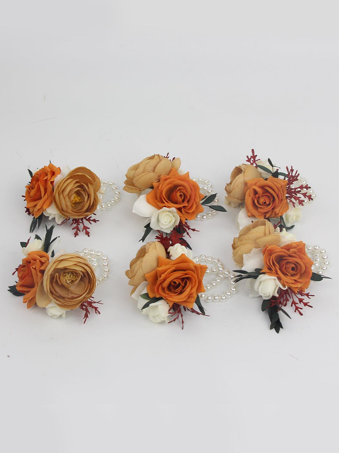 6Pcs Boho Burnt Orange Wrist Corsages - Rinlong Flower