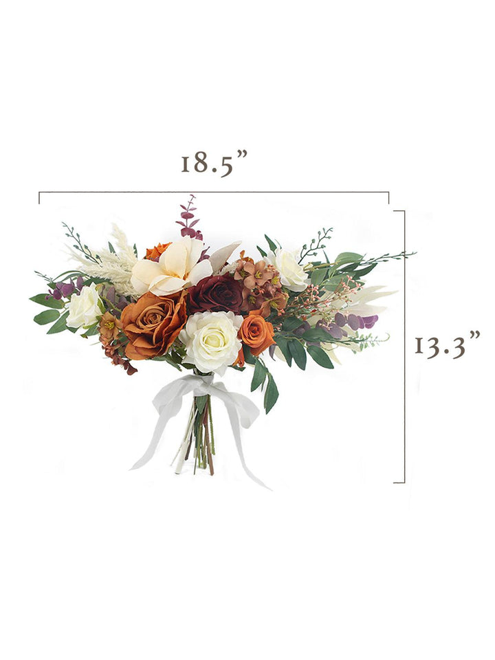 18.5 inch wide Boho Burnt Orange Bridal Bouquet